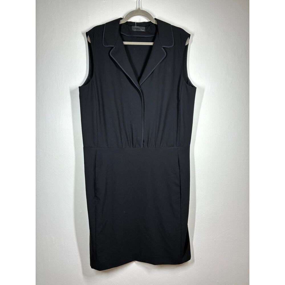Narciso Rodriguez Black Sheath‎ Shirt Dress 12 Virgin Wool Quiet Luxury Minimal